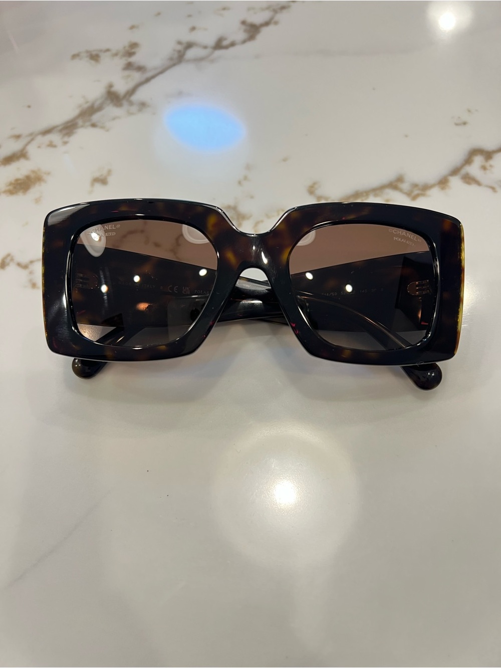 CHANEL Tortoiseshell Square Sunglasses with Brown Lenses